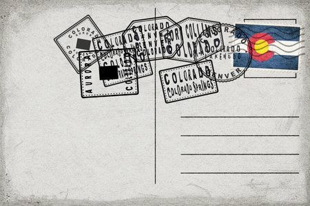 Colorado Vintage Postcard with Flag Stamp and City Postmarksの写真素材