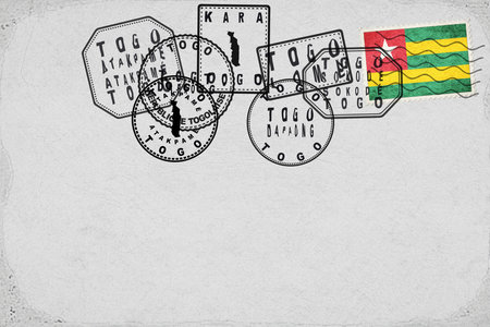 Togo Vintage Postcard with Flag Stamp and City Postmarks