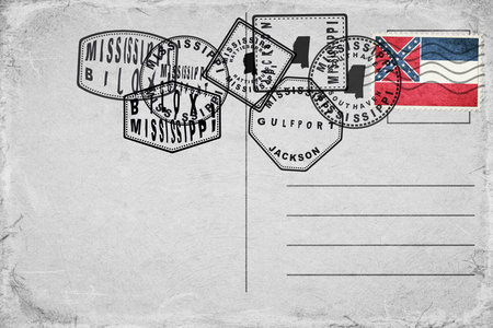 Mississippi Vintage Postcard with Flag Stamp and City Postmarksの写真素材