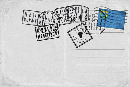 Nevada North Vintage Postcard with Flag Stamp and City Postmarksの写真素材