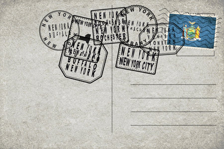 New York Vintage Postcard with Flag Stamp and City Postmarksの写真素材