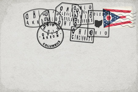 Ohio Vintage Postcard with Flag Stamp and City Postmarksの写真素材
