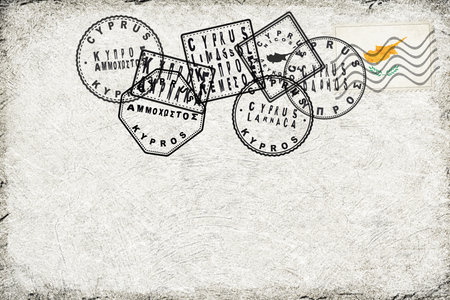 Cyprus Vintage Postcard with Flag Stamp and City Postmarksの写真素材