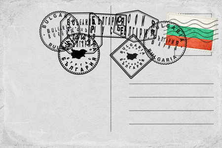 Bulgaria Vintage Postcard with Flag Stamp and City Postmarksの写真素材