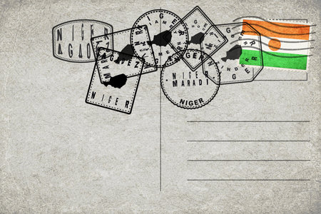 Niger Vintage Postcard with Flag Stamp and City Postmarksの写真素材