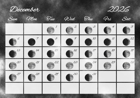 Moon Phases Calendar, December 2026 Spaceの写真素材