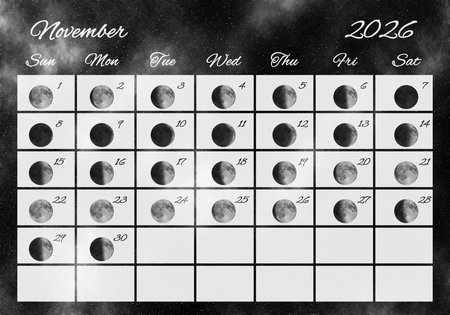 Moon Phases Calendar, November 2026 Spaceの写真素材