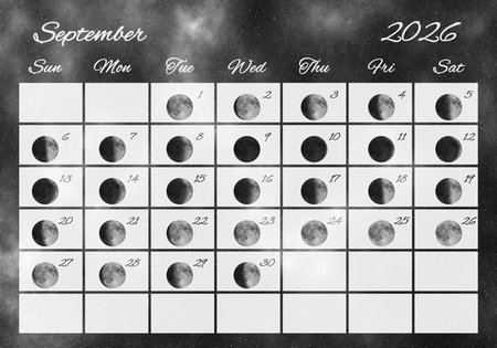 Moon Phases Calendar, September 2026 Spaceの写真素材