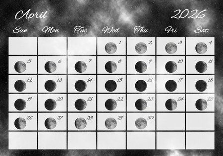 Moon Phases Calendar, April 2026 Spaceの写真素材