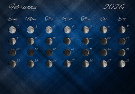 Moon Phases Calendar, February 2026 Blueの写真素材