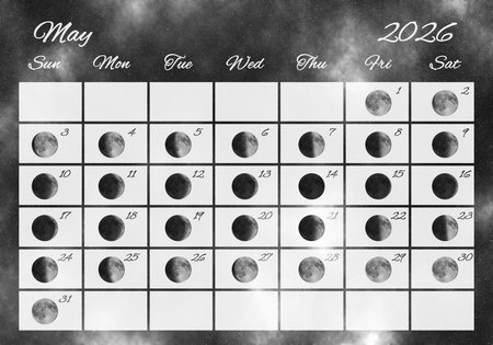 Moon Phases Calendar, May 2026 Spaceの写真素材