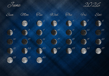 Moon Phases Calendar, June 2026 Blueの写真素材