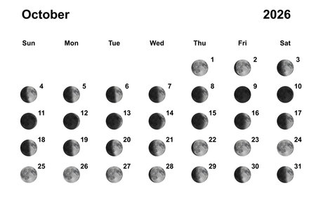 Moon Phases Calendar. October 2026 on Whiteの写真素材
