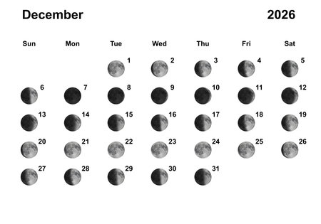Moon Phases Calendar. December 2026 on Whiteの写真素材