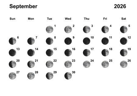 Moon Phases Calendar. September 2026 on Whiteの写真素材
