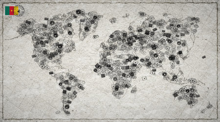 Cameroon Douala Vintage Stamp World Mapの写真素材