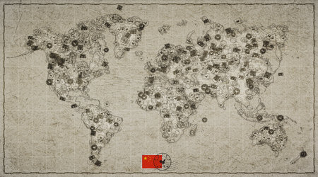 China Nanjing Vintage Stamp World Mapの写真素材