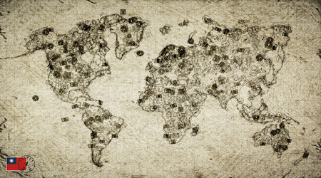 Taiwan Tainan Vintage Stamp World Mapの写真素材