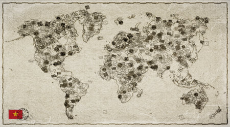 Vietnam Can Tho Vintage Stamp World Mapの写真素材