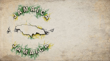 Jamaica Vintage Country Stamp Map on Worn Paperの写真素材