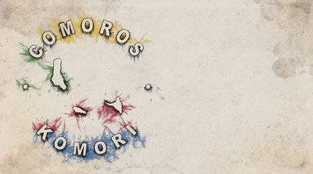 Comoros Vintage Country Stamp Map on Worn Paperの写真素材