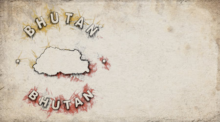Bhutan Vintage Country Stamp Map on Worn Paperの写真素材