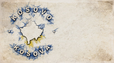 Kosovo Vintage Country Stamp Map on Worn Paperの写真素材