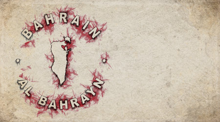 Bahrain Vintage Country Stamp Map on Worn Paperの写真素材