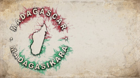 Madagascar Vintage Country Stamp Map on Worn Paperの写真素材