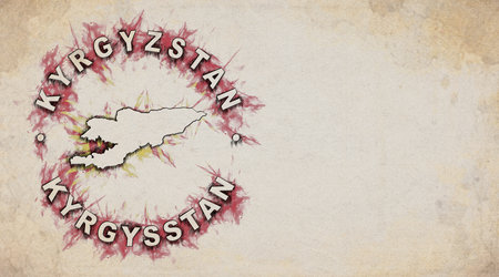 Kyrgyzstan Vintage Country Stamp Map on Worn Paperの写真素材