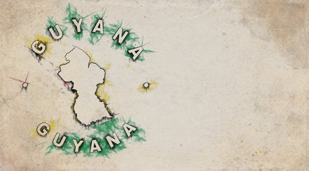 Guyana Vintage Country Stamp Map on Worn Paperの写真素材