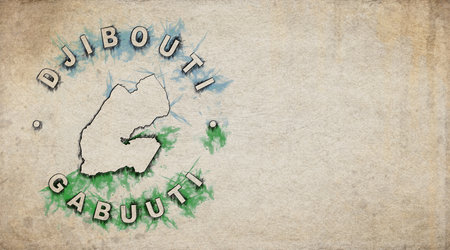 Djibouti Vintage Country Stamp Map on Worn Paperの写真素材