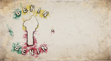 Benin Vintage Country Stamp Map on Worn Paperの写真素材