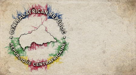 Central African Old Vintage Country Stamp Map on Worn Paperの写真素材