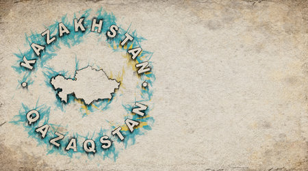 Kazakhstan Vintage Country Stamp Map on Worn Paperの写真素材