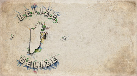 Belize Vintage Country Stamp Map on Worn Paperの写真素材