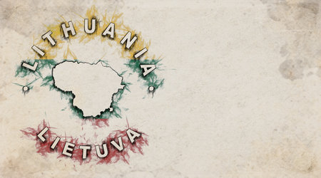 Lithuania Vintage Country Stamp Map on Worn Paperの写真素材