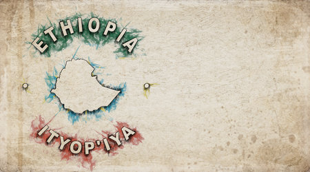 Ethiopia Vintage Country Stamp Map on Worn Paperの写真素材
