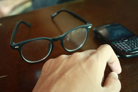 old style glasses and telecomunicationの写真素材