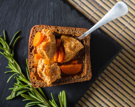 goulash with pieces of meat and vegetablesの写真素材