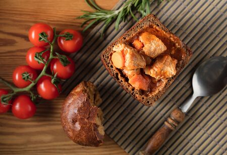 goulash with pieces of meat and vegetablesの写真素材
