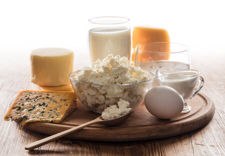 still life of dairy products on white backgroundの写真素材
