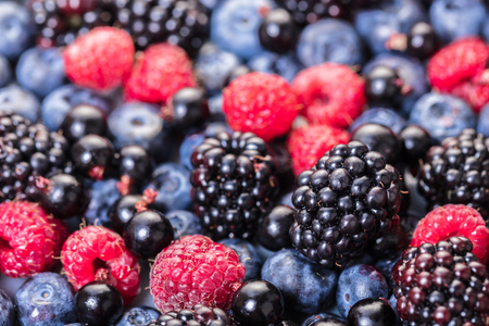 Food background, texture of assorted fresh berriesの写真素材
