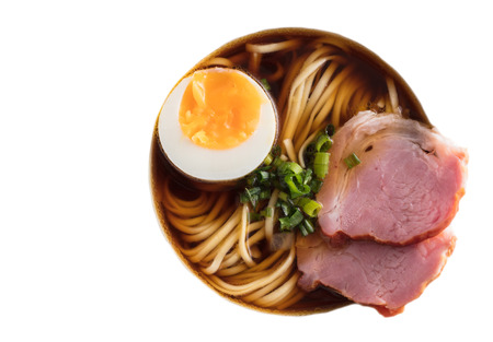 Asian food, noodle soup on white backgroundの写真素材