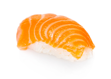 Japanese food, sushi with salmon isolated on white backgroundの写真素材