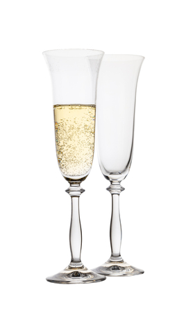 two wine glasses on a white isolated backgroundの写真素材