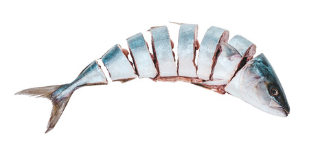 raw sliced tuna on white isolated backgroundの写真素材