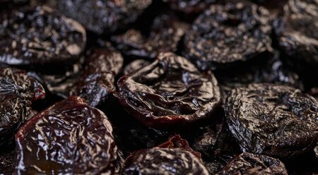 food background from prunes texture, dry fruit closeup                               の写真素材