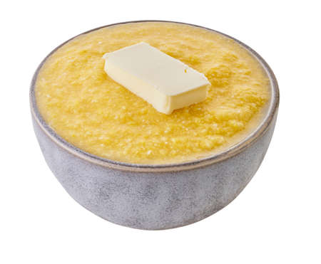 boiled corn grits with clipping path, white isolated background