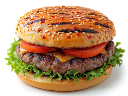 burger closeup on white background, realistic illustrationの素材